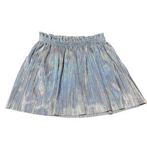 ACCORDION Pleat Skirt Shiny Irridescent Silver Elastic Waist Pull On Large NWT